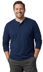 Men's Long Sleeve Henley shirt in cotton blend with 3 Button Placket & Chest Pocket