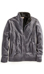 Mens Sherpa Fleece Lined Zip Front Sweater Jacket