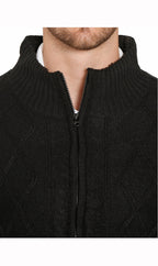 Mens Sherpa Fleece Lined Zip Front Sweater Jacket