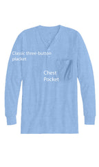 Men's Long Sleeve Henley shirt in cotton blend with 3 Button Placket & Chest Pocket